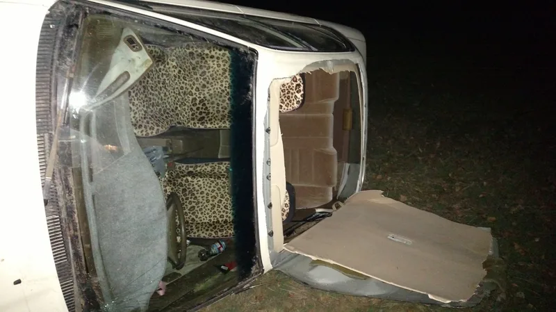 accident vehicle with roof opened by an air chisel 
